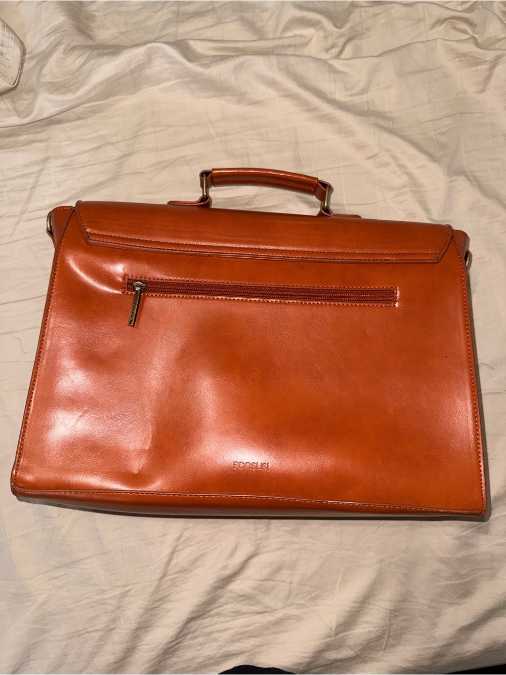 Women's Laptop Briefcase in Cognac Brown with Perforated Detail - Picture 2 of 6